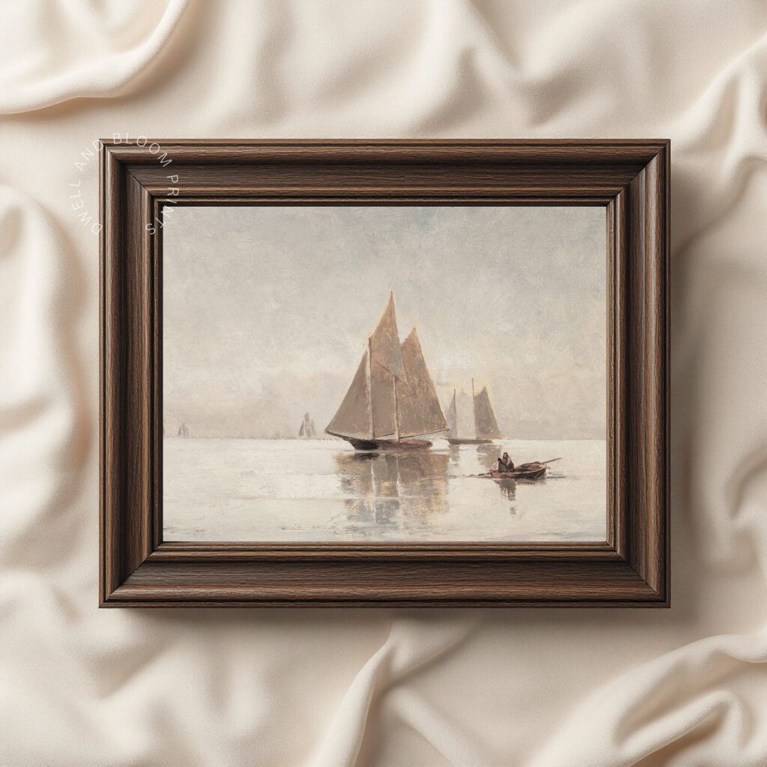 Vintage Sailboat Printable Wall Art | Soft Neutral Coastal Decor