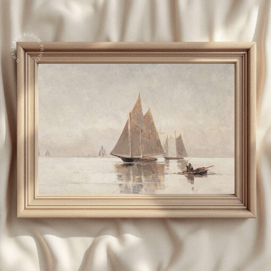 Vintage Sailboat Printable Wall Art | Soft Neutral Coastal Decor
