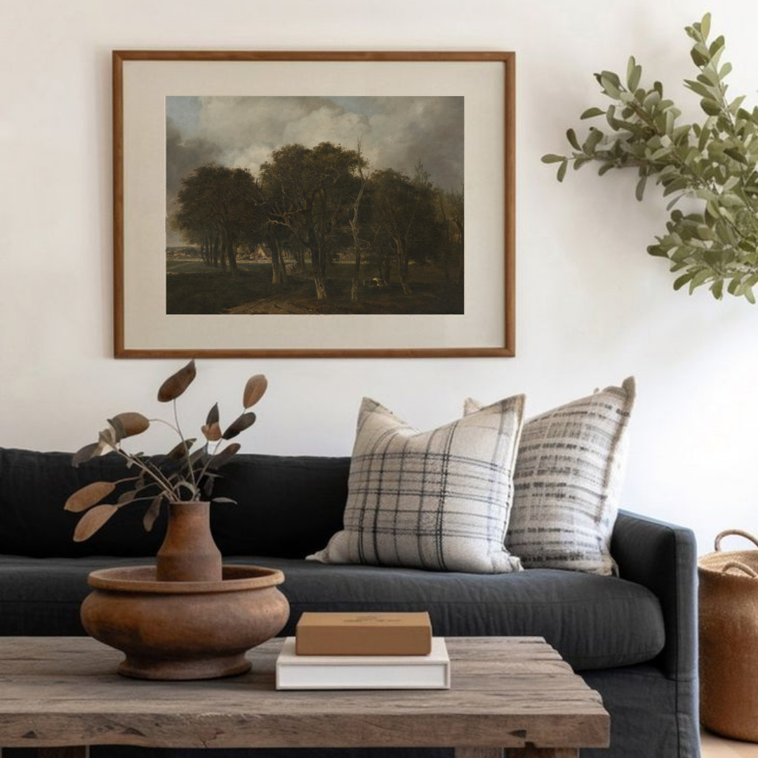 Moody Fall Landscape Painting | Dark Vintage Scenery Art Print
