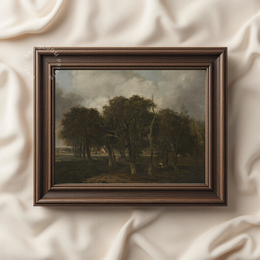 Moody Fall Landscape Painting | Dark Vintage Scenery Art Print