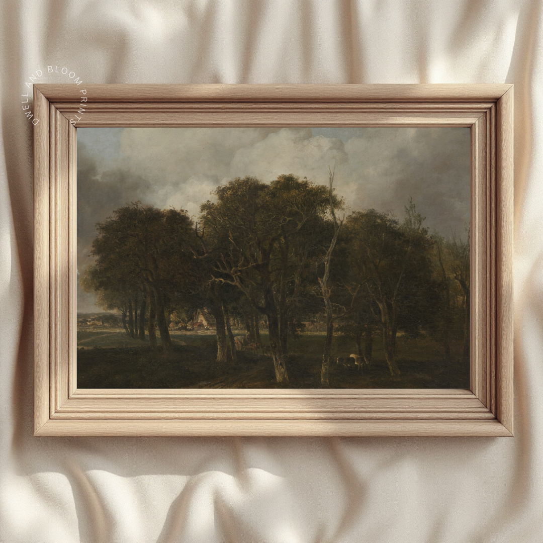 Moody Fall Landscape Painting | Dark Vintage Scenery Art Print