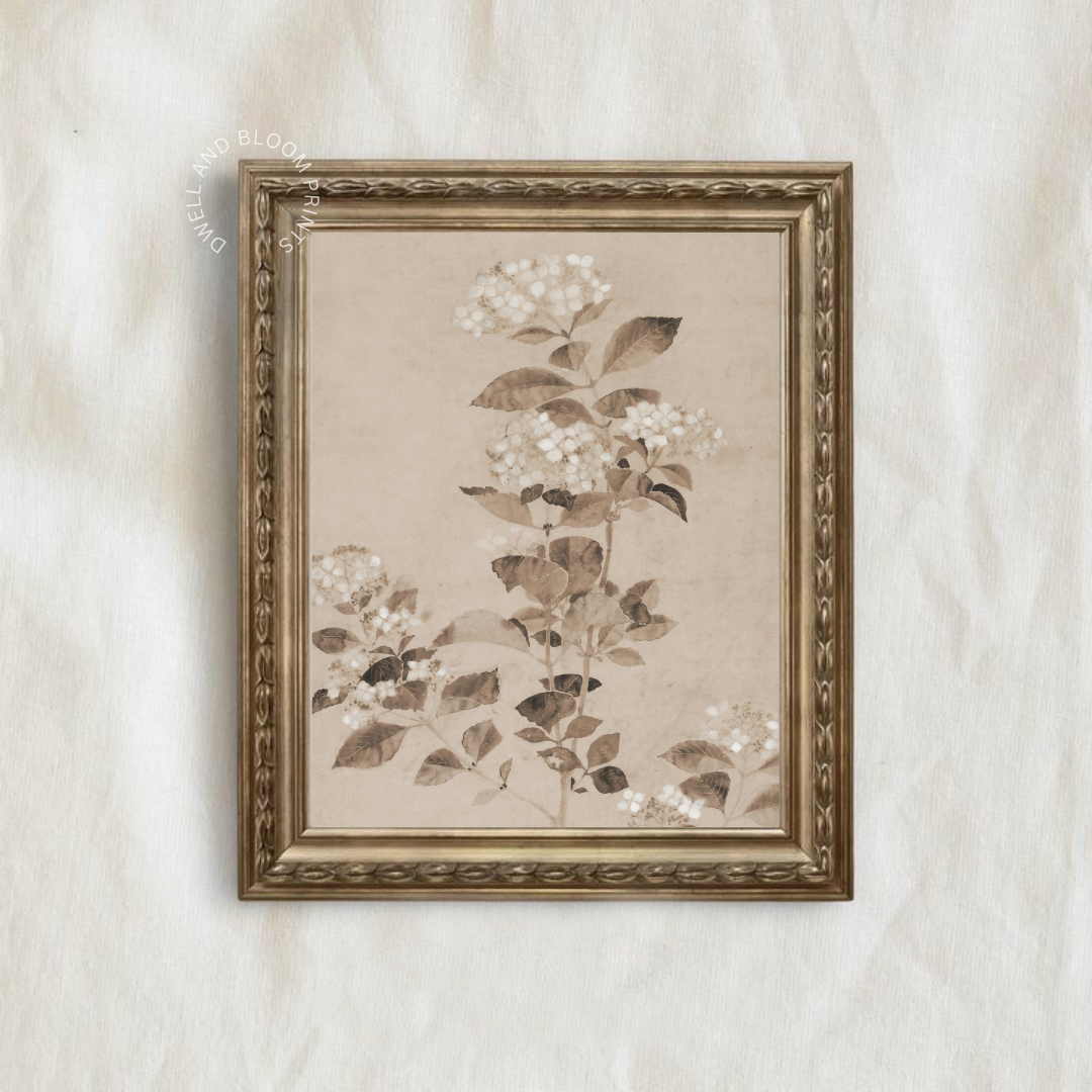 Vintage Neutral Botanical Art Print | Antique Botanical Printable Wall Art