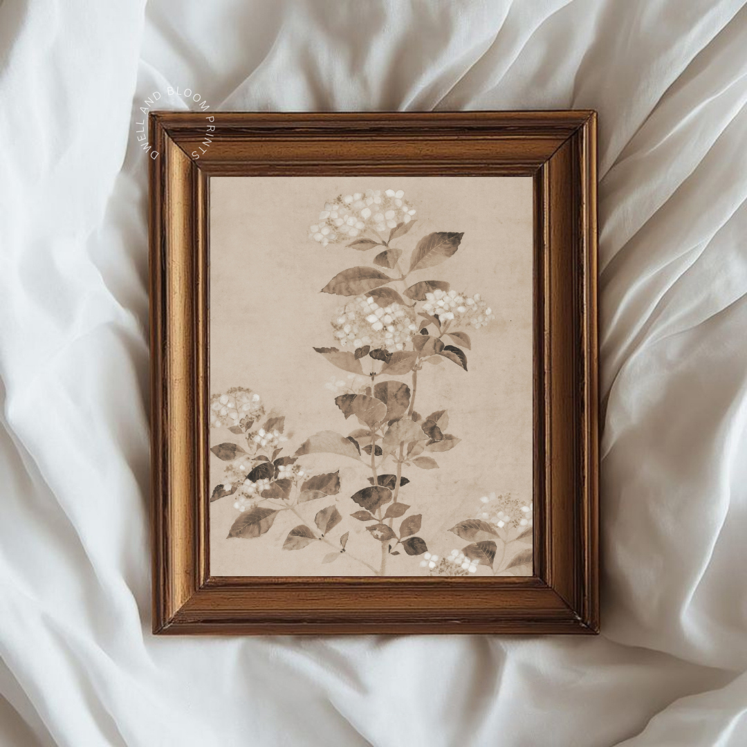 Vintage Neutral Botanical Art Print | Antique Botanical Printable Wall Art