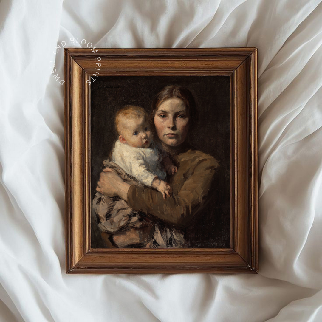 Vintage Mother and Child Oil Painting | Motherhood Wall Art Print