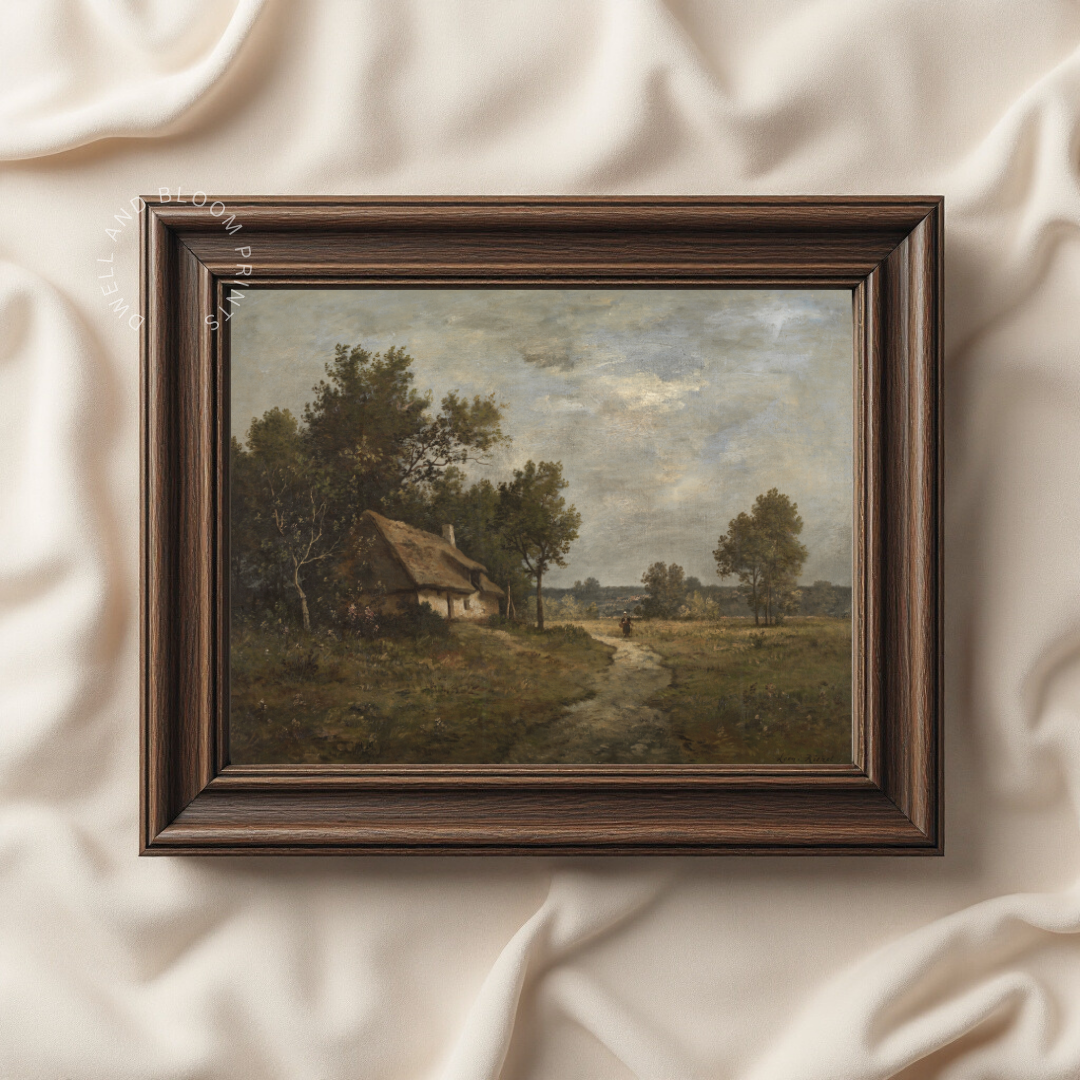 Vintage Summer Cottage Painting | Vintage Landscape Printable Art