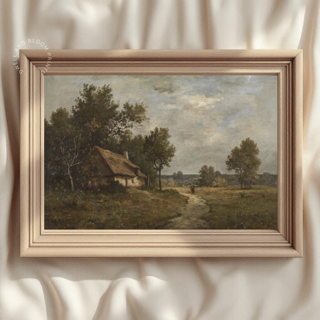 Vintage Summer Cottage Painting | Vintage Landscape Printable Art