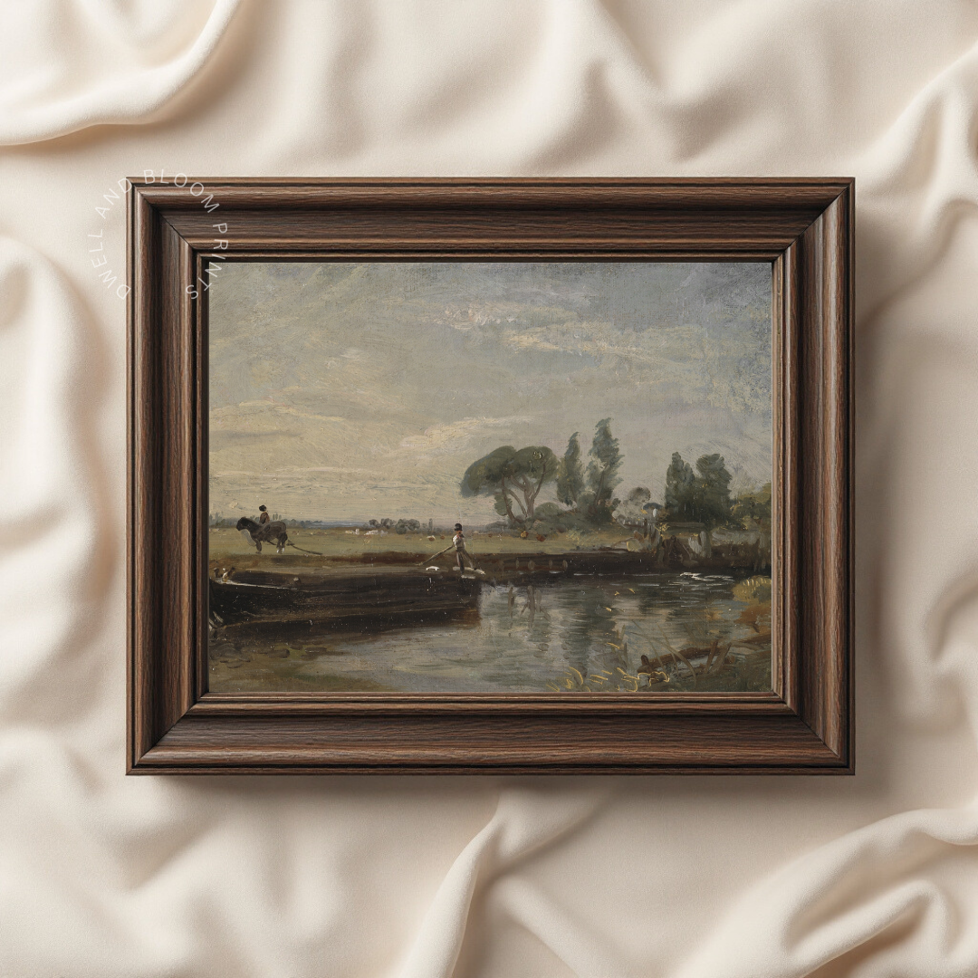 Country Landscape Oil Painting | Vintage Farmhouse Decor 