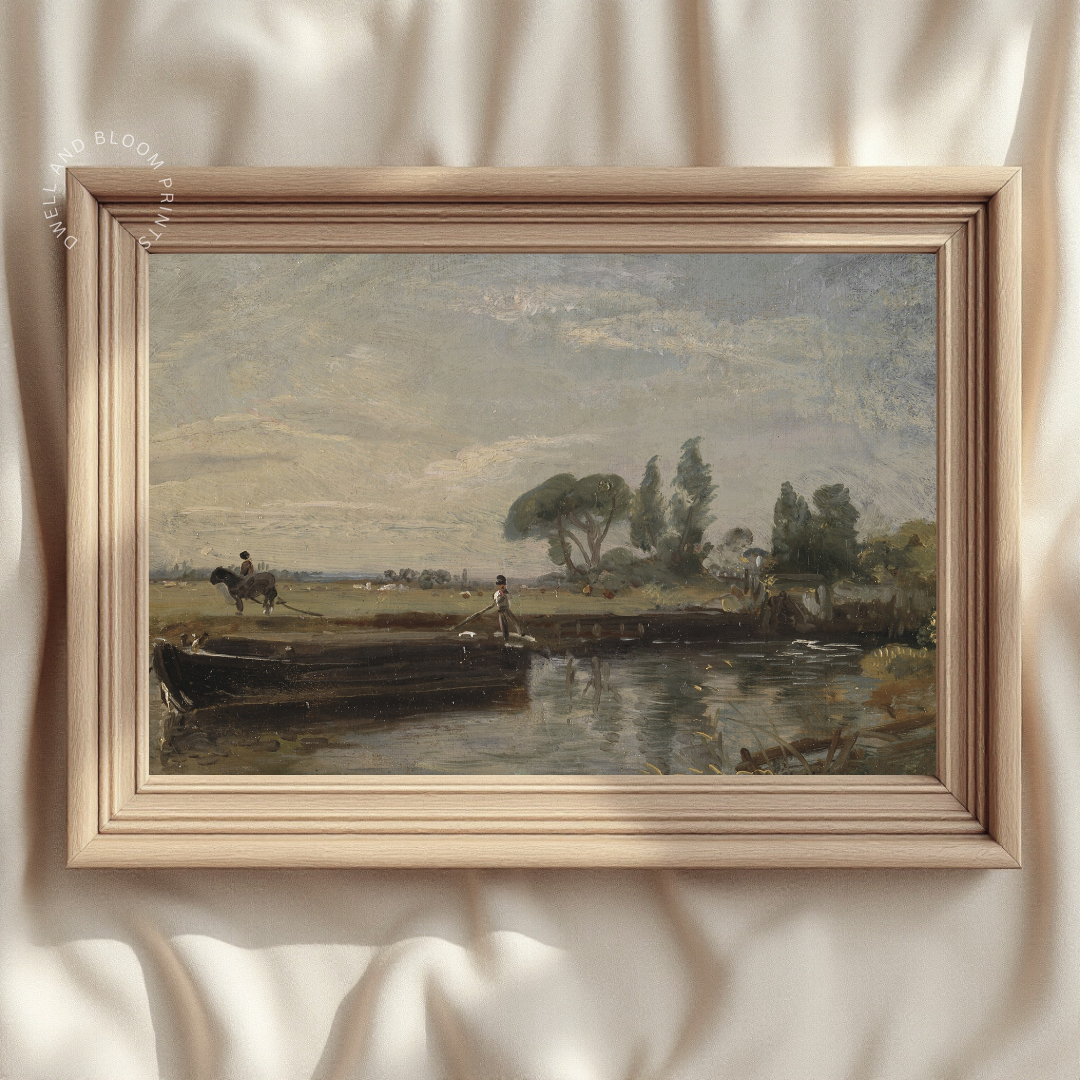 Country Landscape Oil Painting | Vintage Farmhouse Decor 