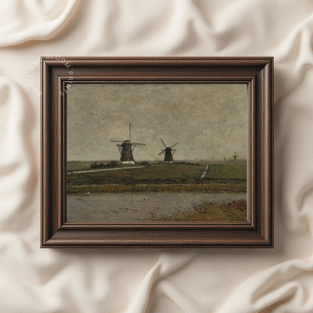Vintage European Windmill Landscape Wall Art | Windmill Wall Art