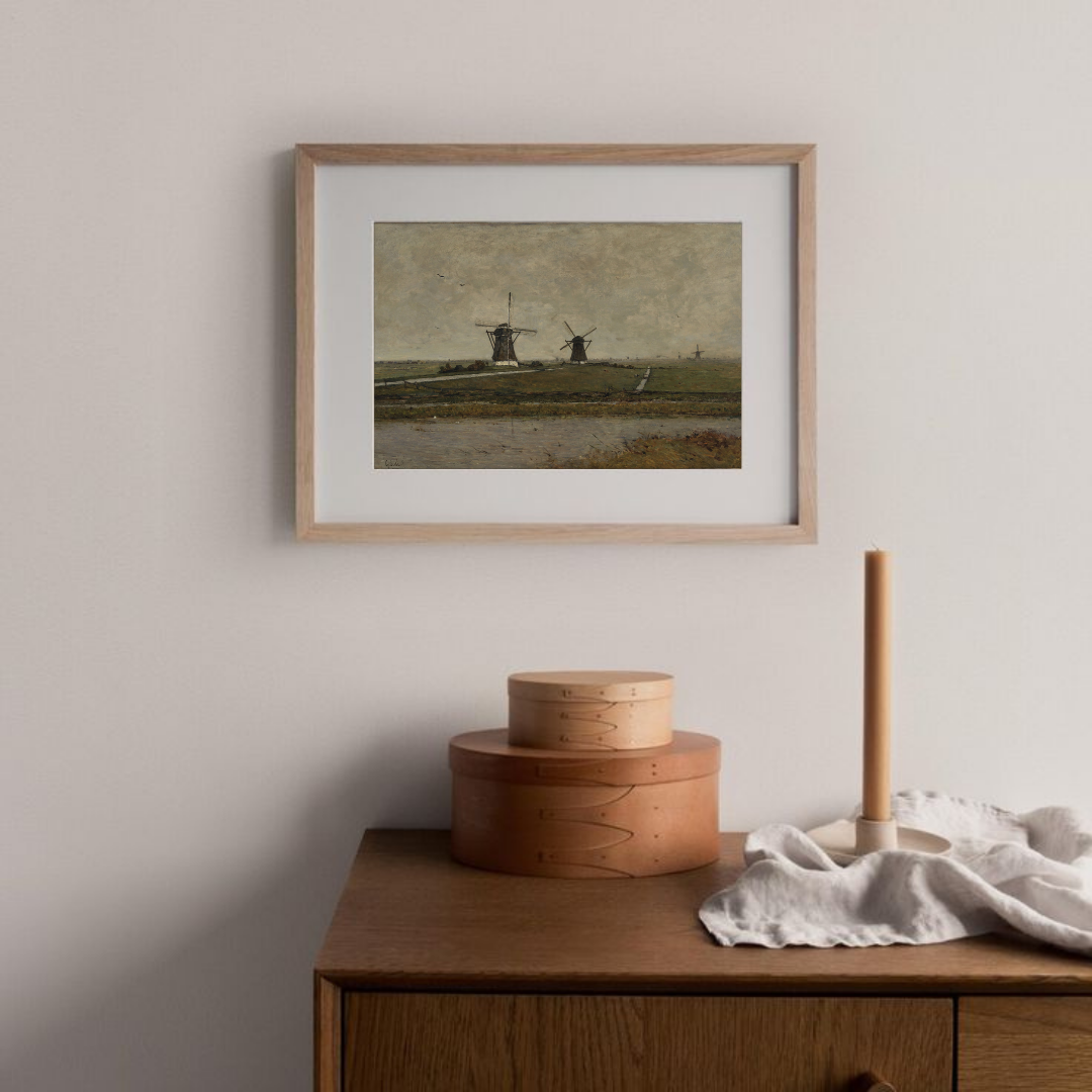 Vintage European Windmill Landscape Wall Art | Windmill Wall Art