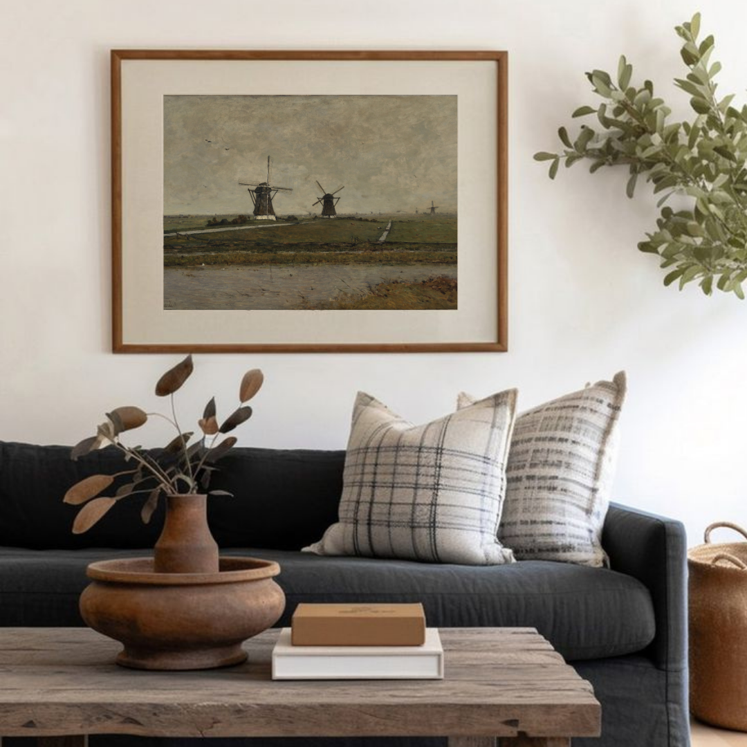 Vintage European Windmill Landscape Wall Art | Windmill Wall Art