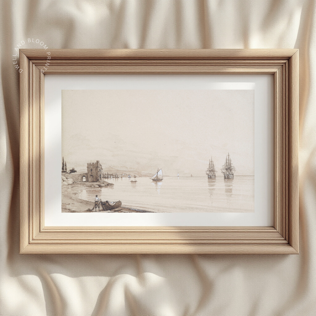 Vintage Nautical Art Print | Neutral Coastal Wall Art 