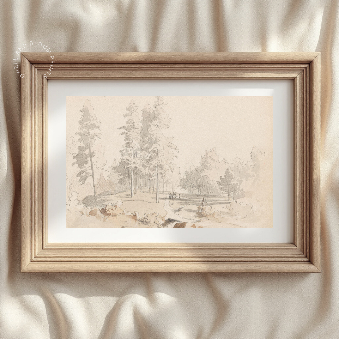 Muted Vintage Landscape Art Print | Printable Neutral Landscape Art