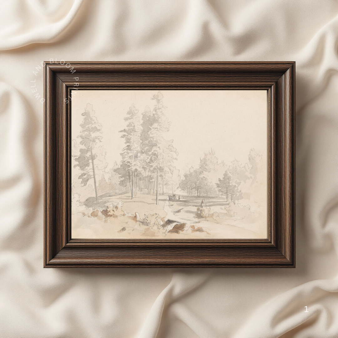 Muted Vintage Landscape Art Print | Printable Neutral Landscape Art