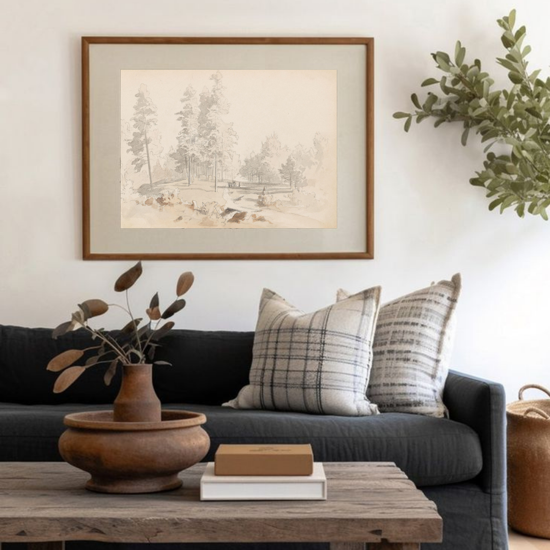 Muted Vintage Landscape Art Print | Printable Neutral Landscape Art