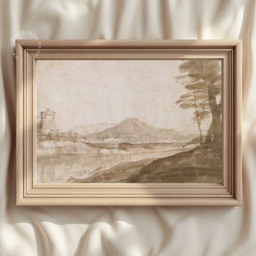 Vintage Watercolor Landscape Painting | Neutral Vintage Landscape Art Print