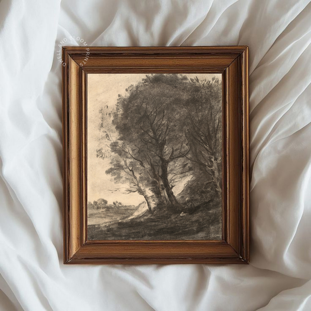 Moody Tree Charcoal Drawing Print | Vintage Tree Drawing 