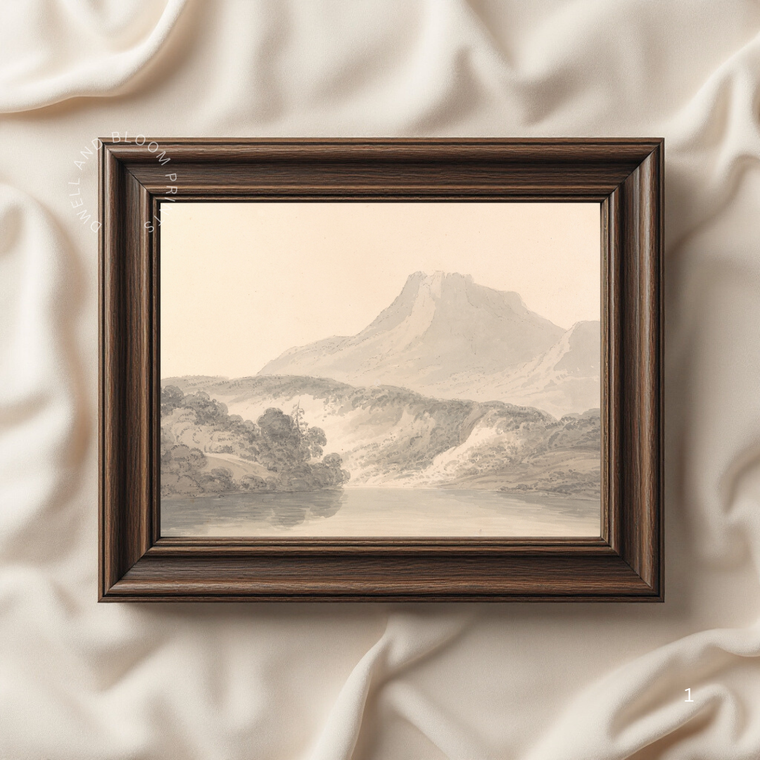  Muted Mountain Painting | Neutral Vintage Landscape Art Print