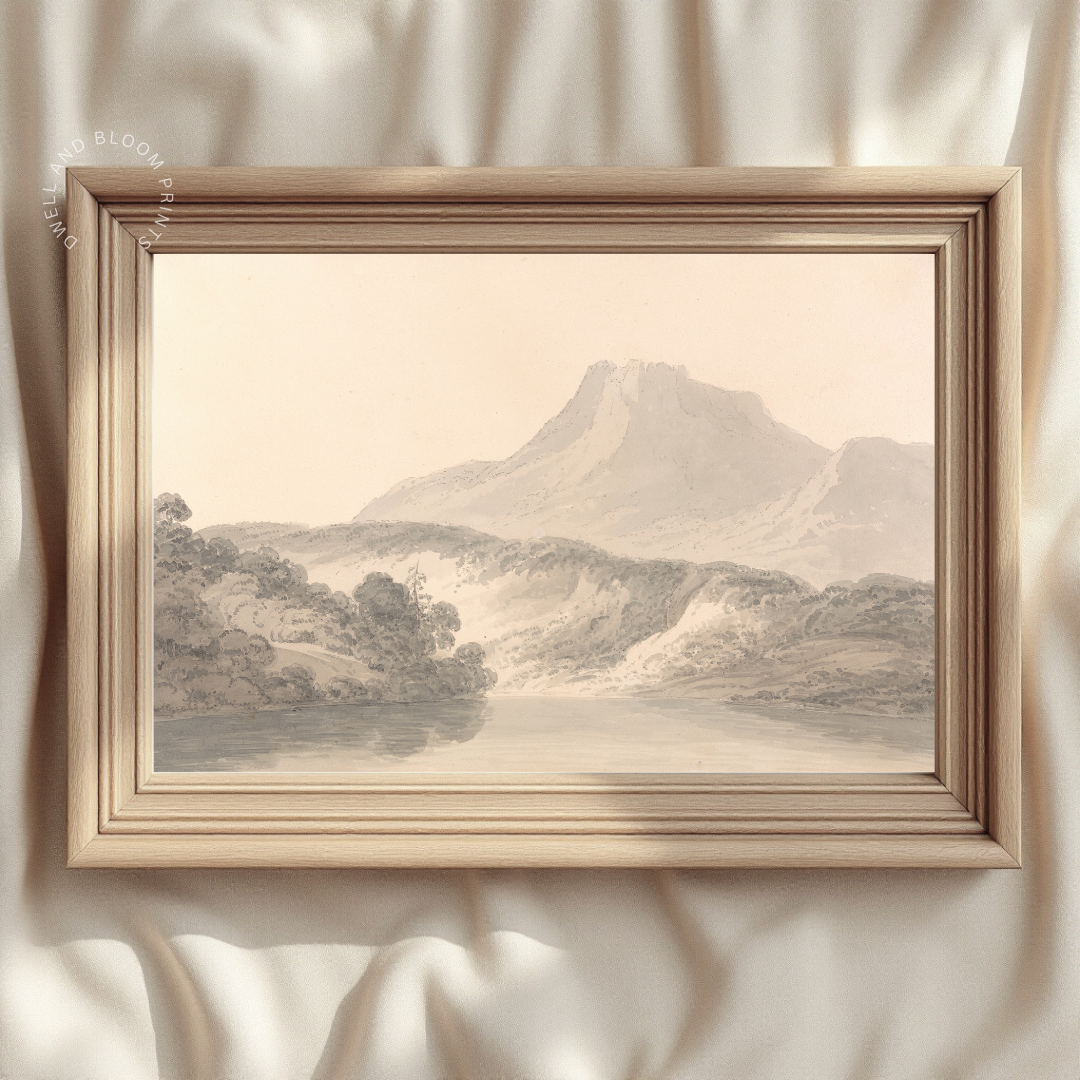  Muted Mountain Painting | Neutral Vintage Landscape Art Print