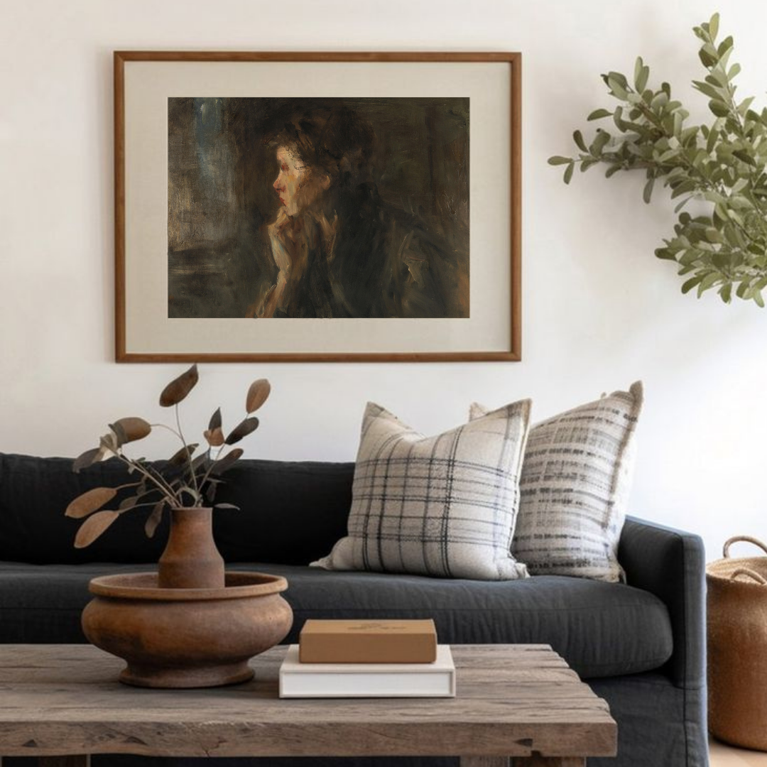 Moody Vintage Woman Portrait Painting | Vintage Woman Portrait Art Print