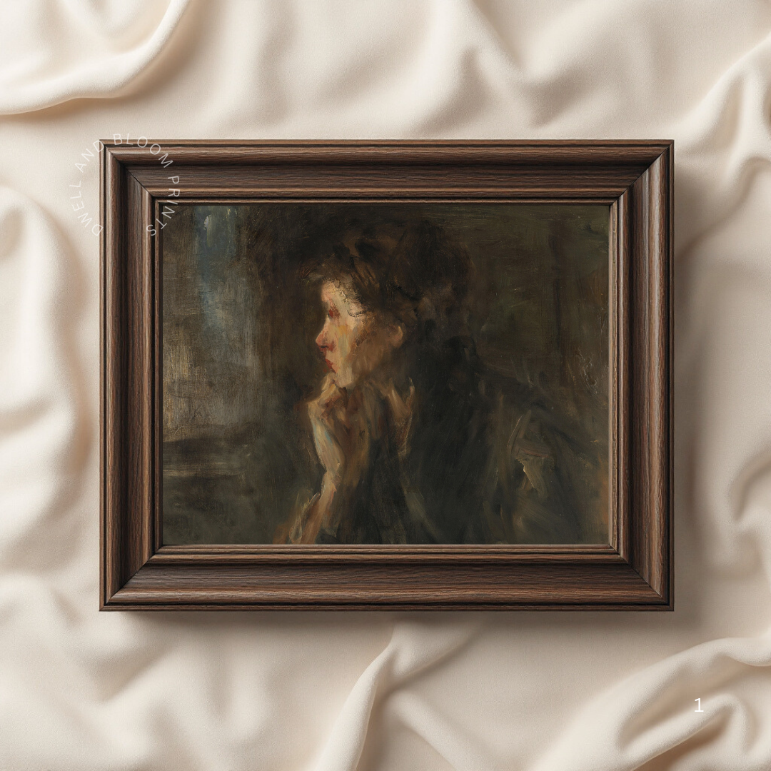 Moody Vintage Woman Portrait Painting | Vintage Woman Portrait Art Print