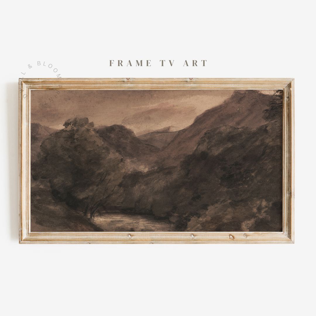 Samsung Frame TV Art | Vintage Moody Mountain Landscape Painting