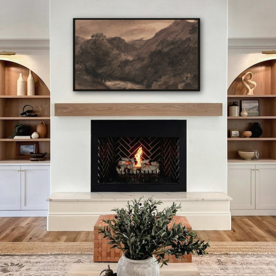 Samsung Frame TV Art | Vintage Moody Mountain Landscape Painting