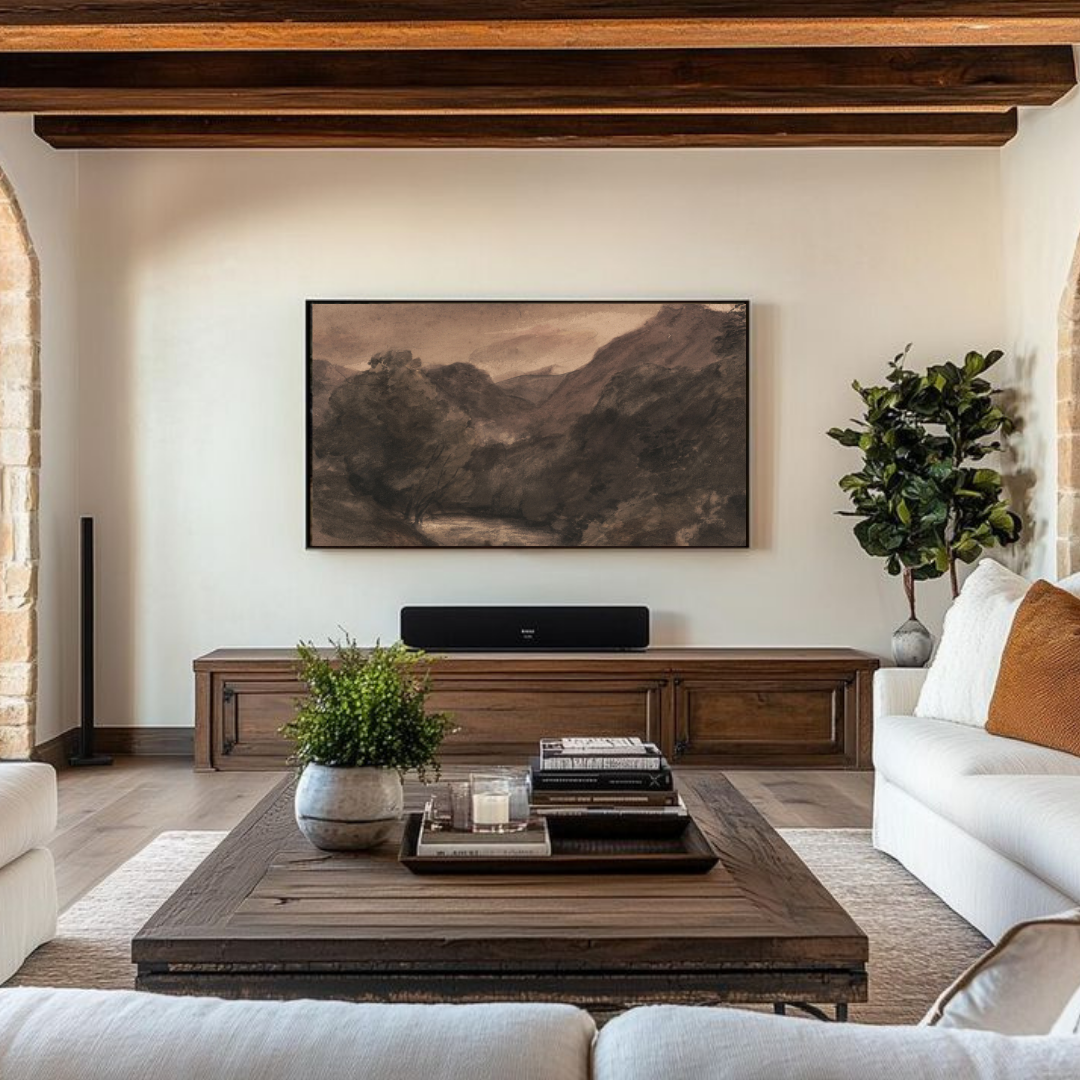 Samsung Frame TV Art | Vintage Moody Mountain Landscape Painting