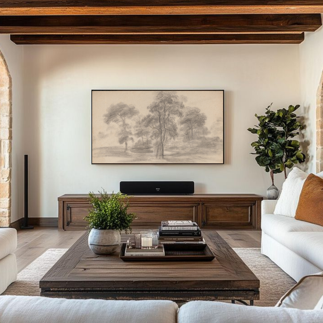 Samsung Frame TV Art | Neutral Tree Sketch Art