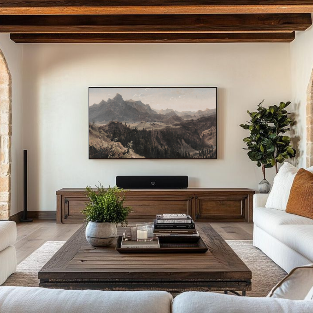 Samsung Frame TV Art | Vintage Moody Mountain Landscape Painting