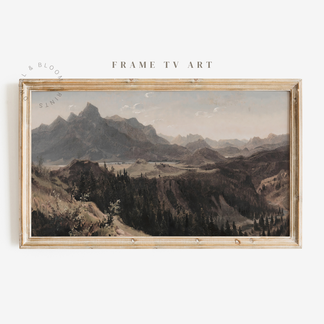 Samsung Frame TV Art | Vintage Moody Mountain Landscape Painting