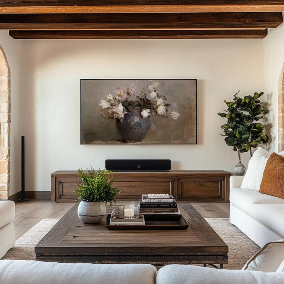 Samsung Frame TV Art | Vintage Floral Painting 