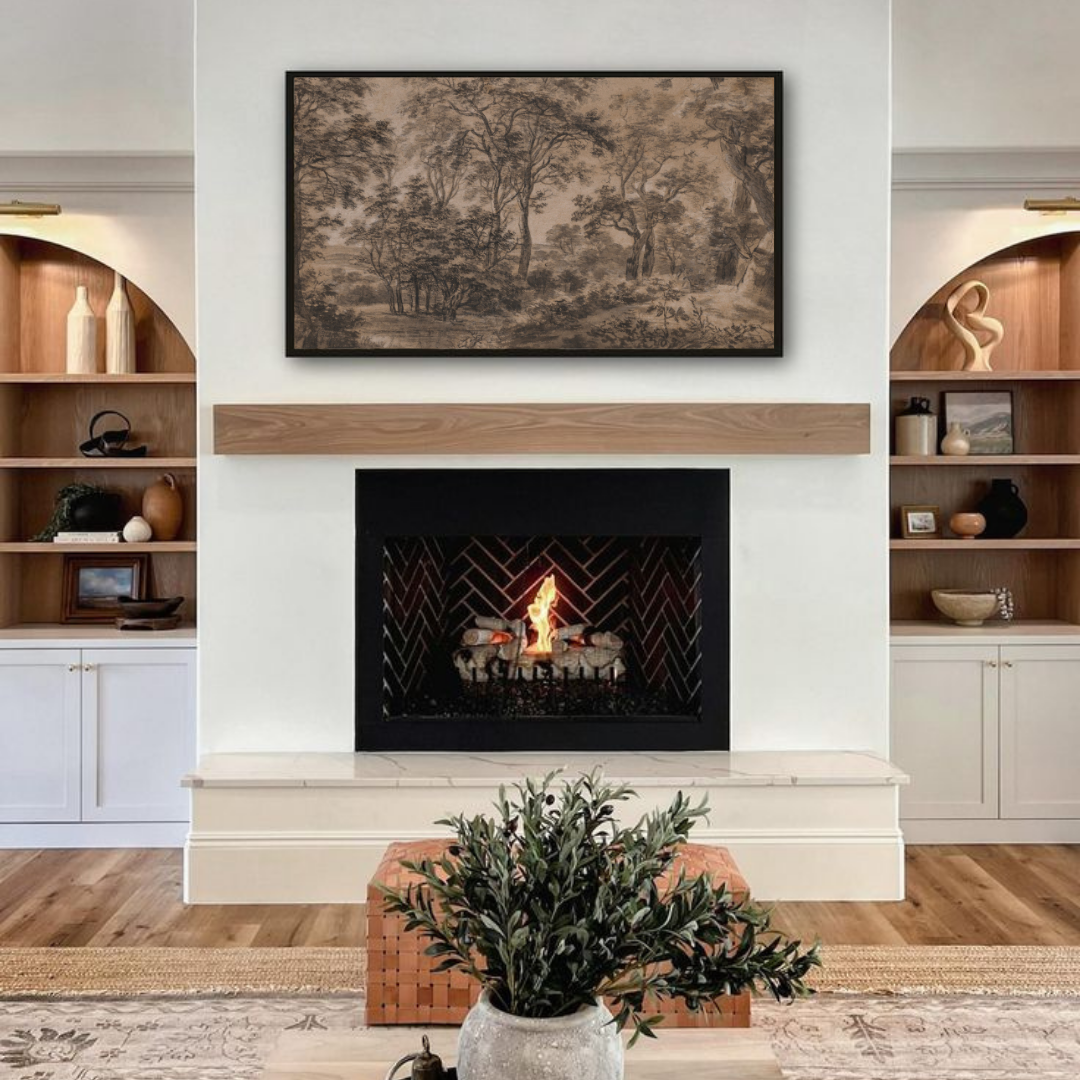 Samsung Frame TV Art | Dark Brown Landscape Drawing