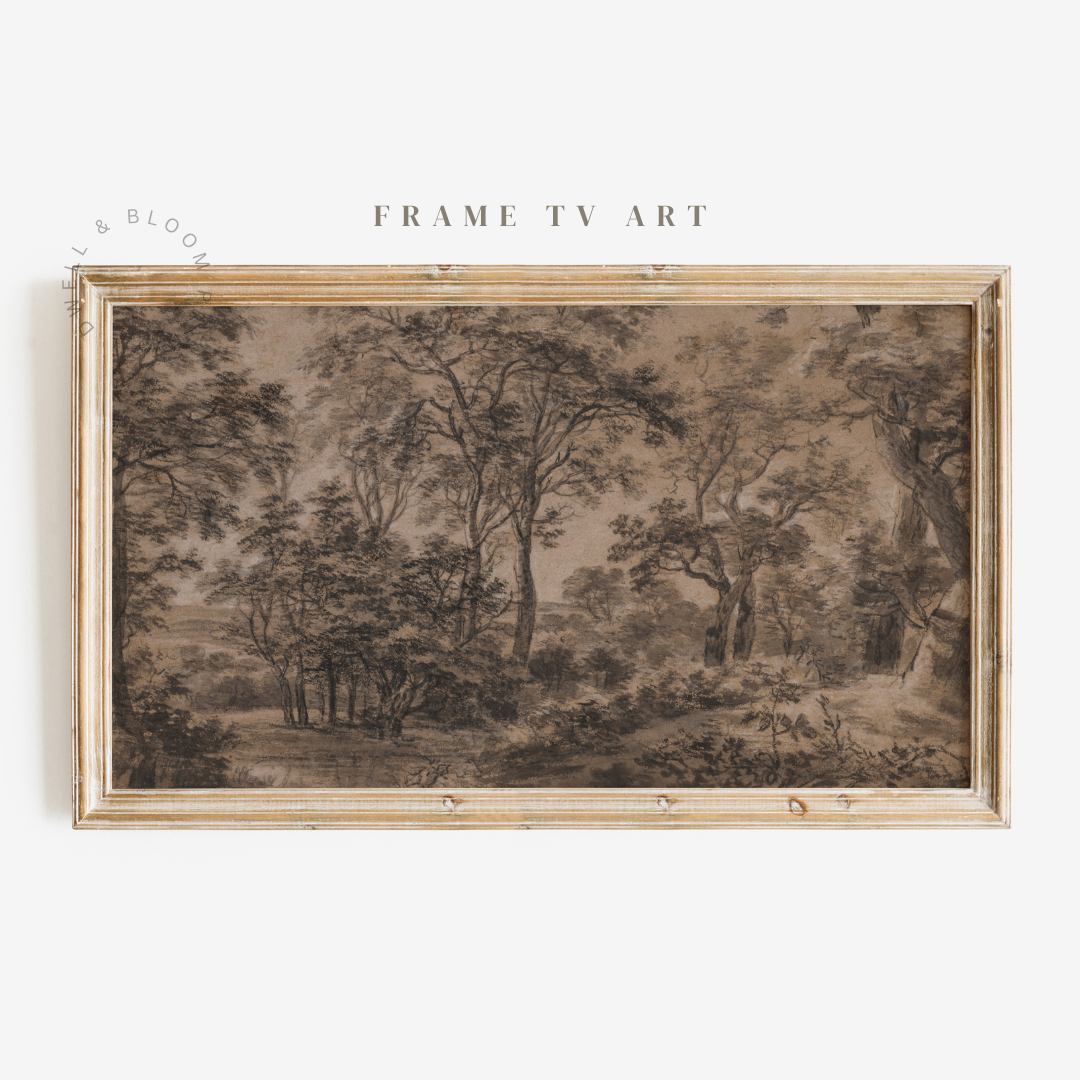 Samsung Frame TV Art | Dark Brown Landscape Drawing