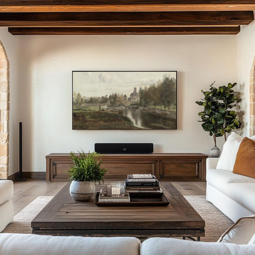 Samsung Frame TV Art | Vintage River Landscape Painting