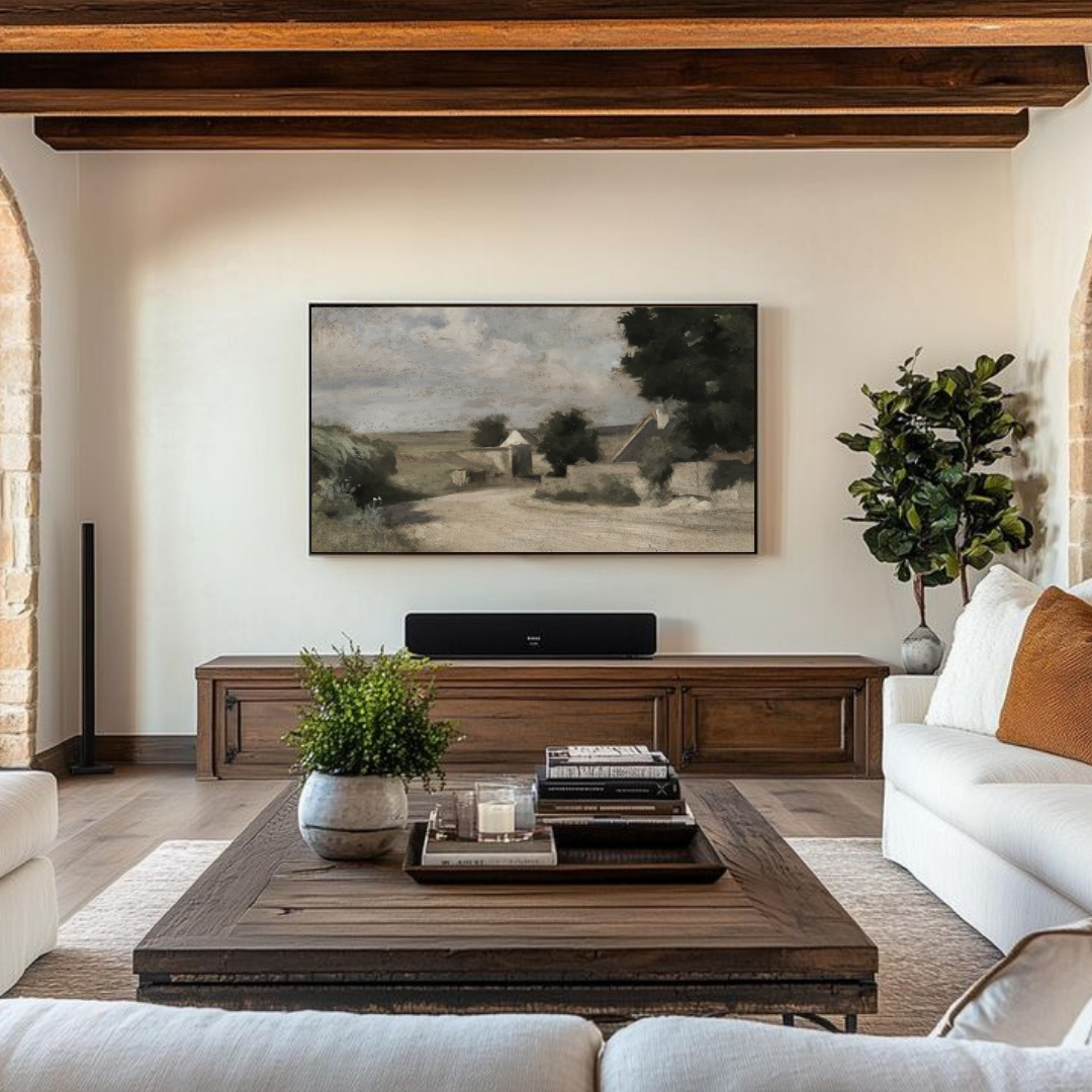 Samsung Frame TV Art | Vintage Village Landscape Painting