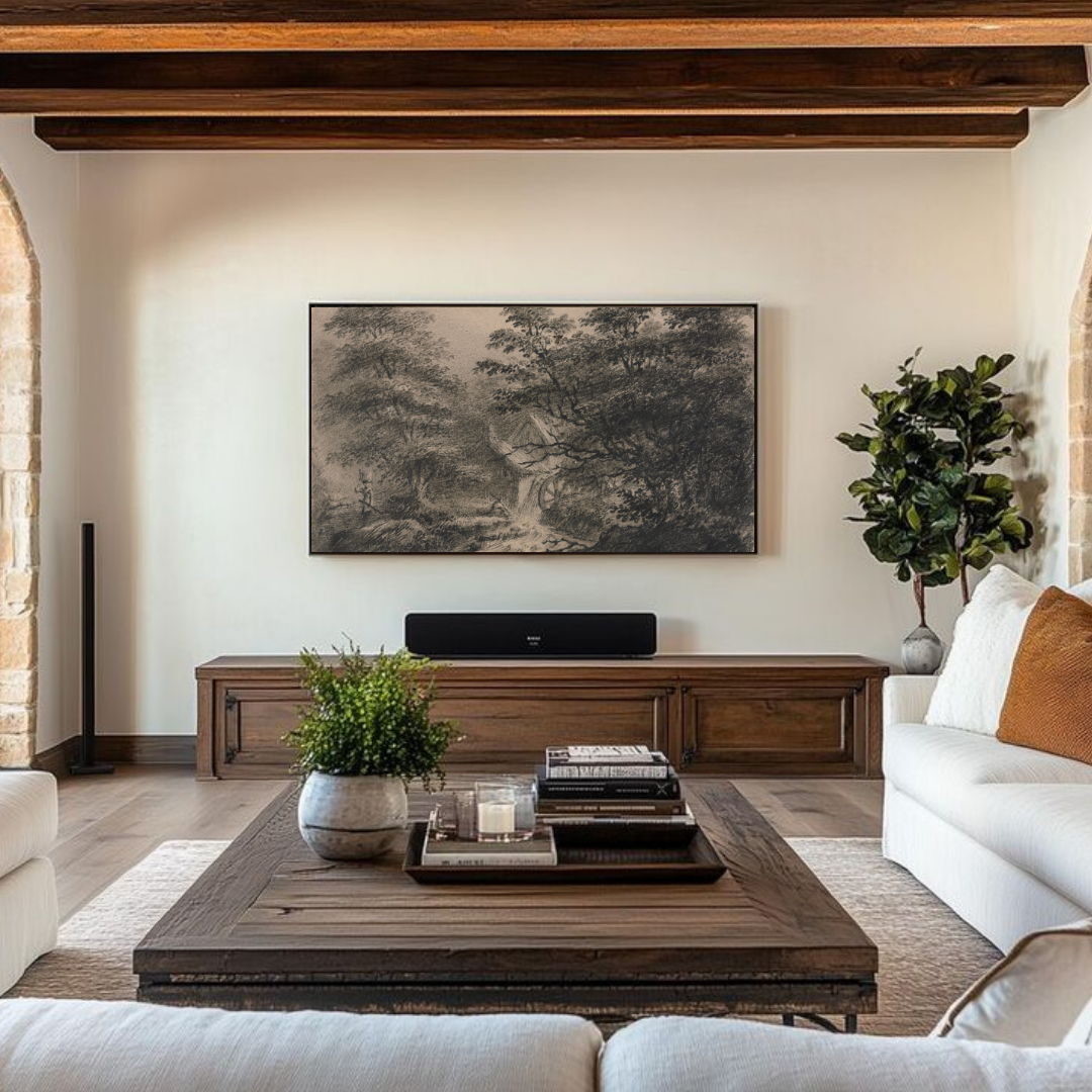 Samsung Frame TV Art | Antique Moody Forest Drawing