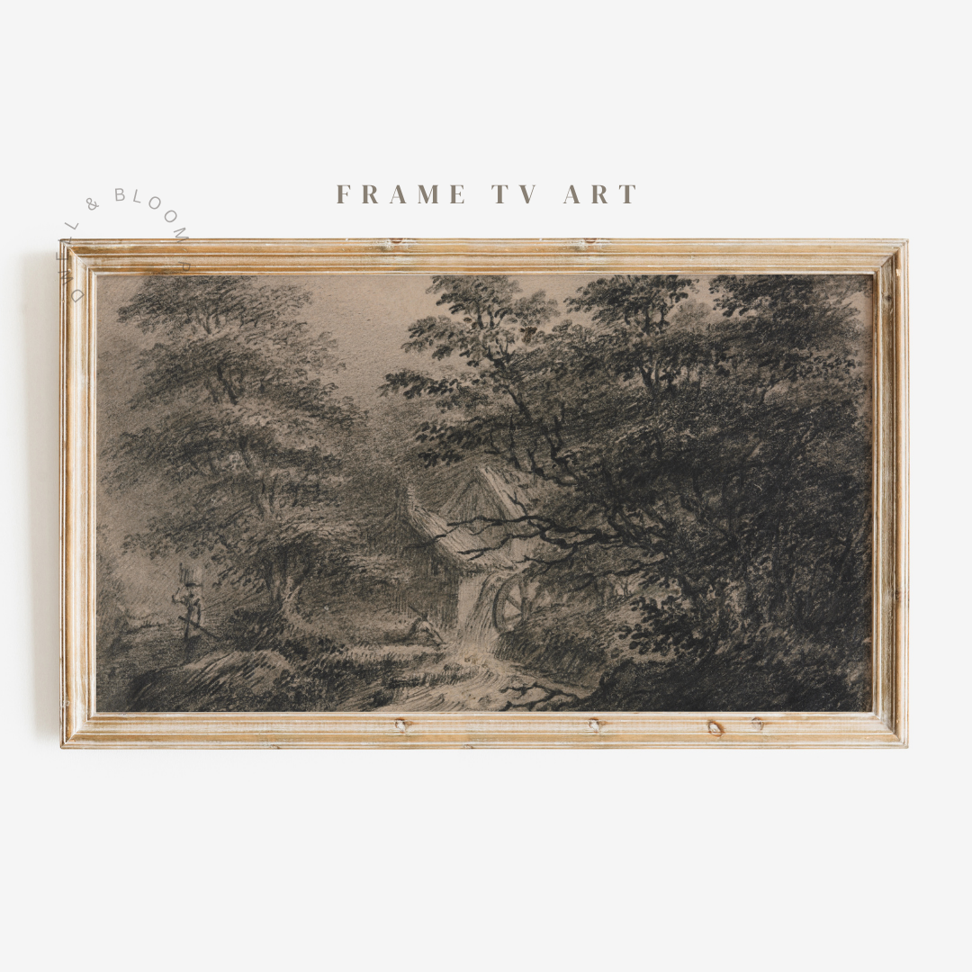 Samsung Frame TV Art | Antique Moody Forest Drawing