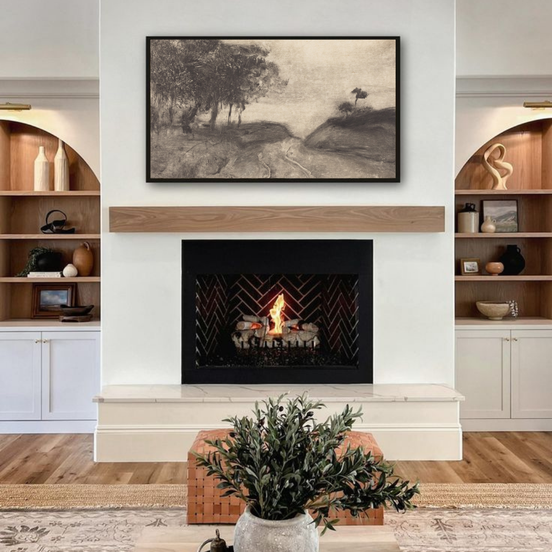 Samsung Frame TV Art | Vintage Charcoal Landscape Drawing 