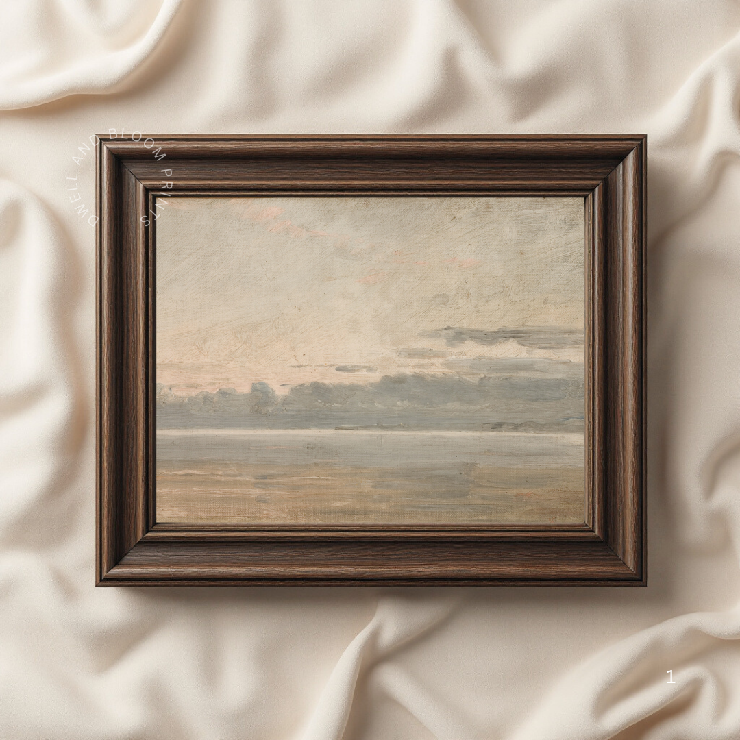 Vintage Neutral Seascape Painting | Vintage Neutral Coastal Art Print