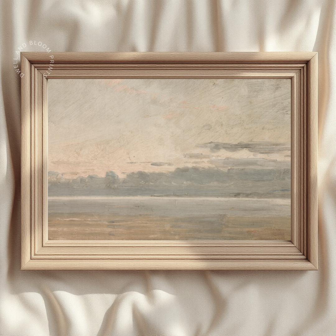 Vintage Neutral Seascape Painting | Vintage Neutral Coastal Art Print
