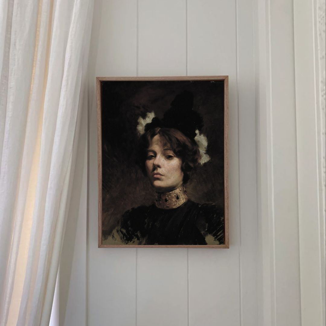 Vintage Moody Woman Portrait Painting | Dark Academia Art Print