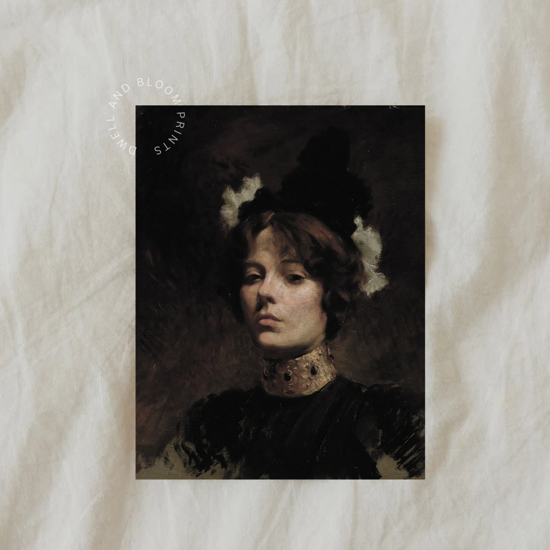 Vintage Moody Woman Portrait Painting | Dark Academia Art Print