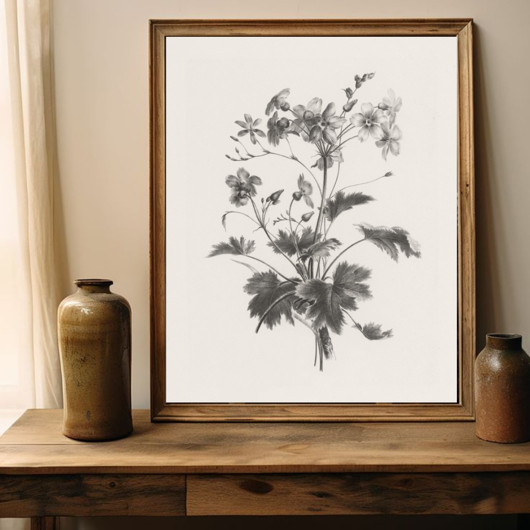Vintage Floral Sketch Art | Vintage Botanical Art Print