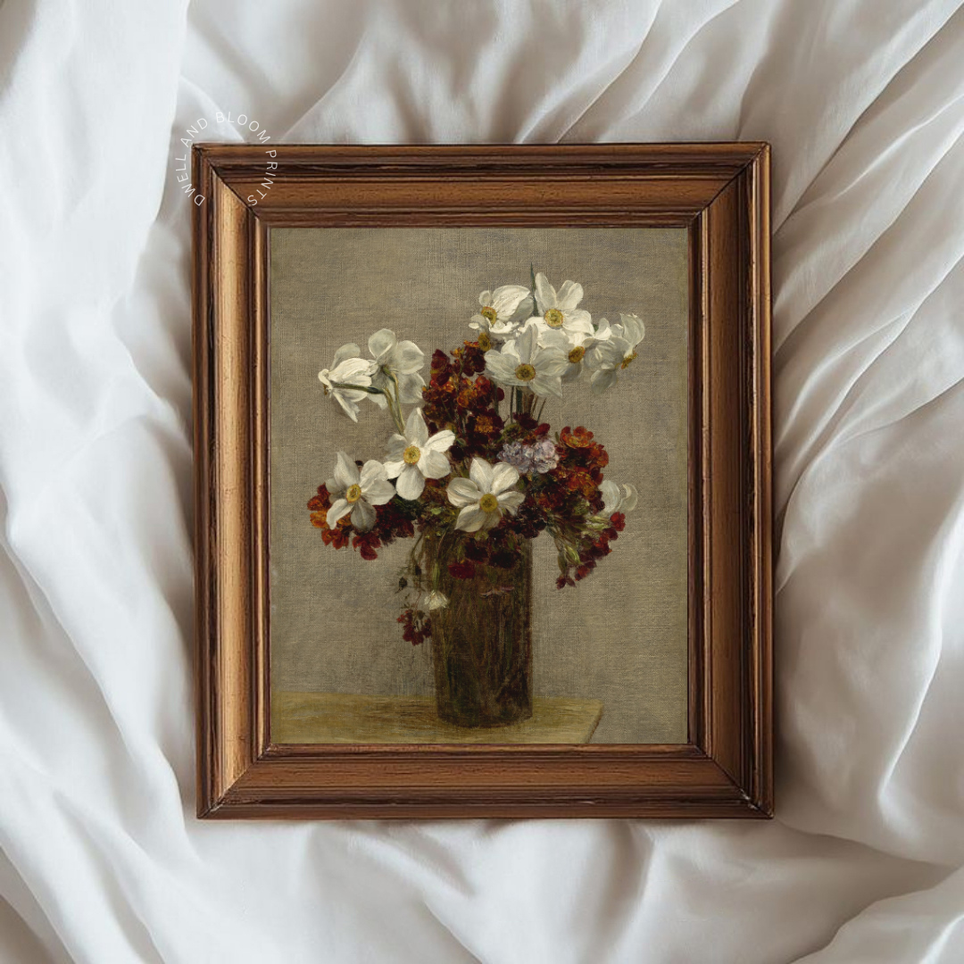 Vintage Floral Art Print | Vintage Moody Flowers Wall Art