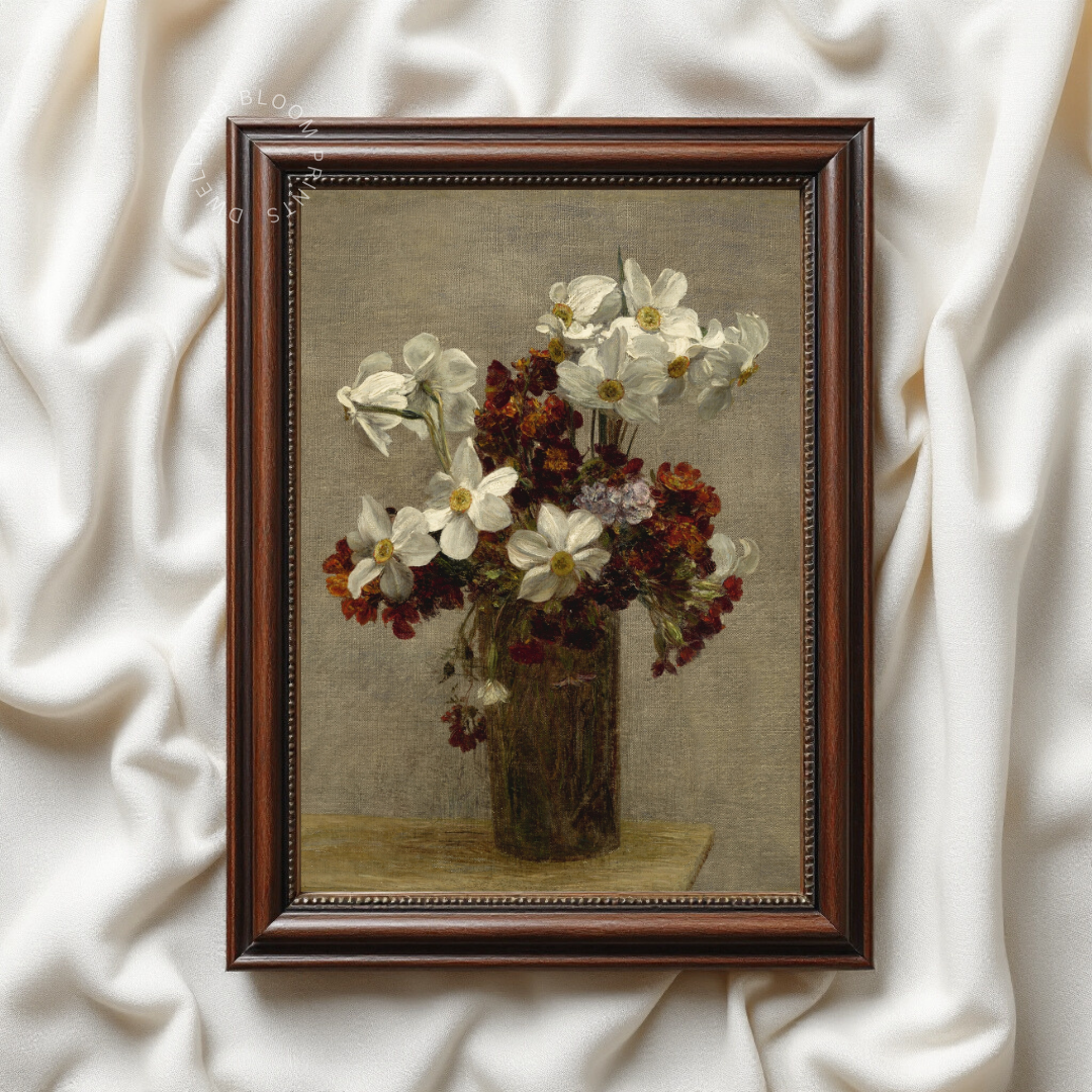 Vintage Floral Art Print | Vintage Moody Flowers Wall Art