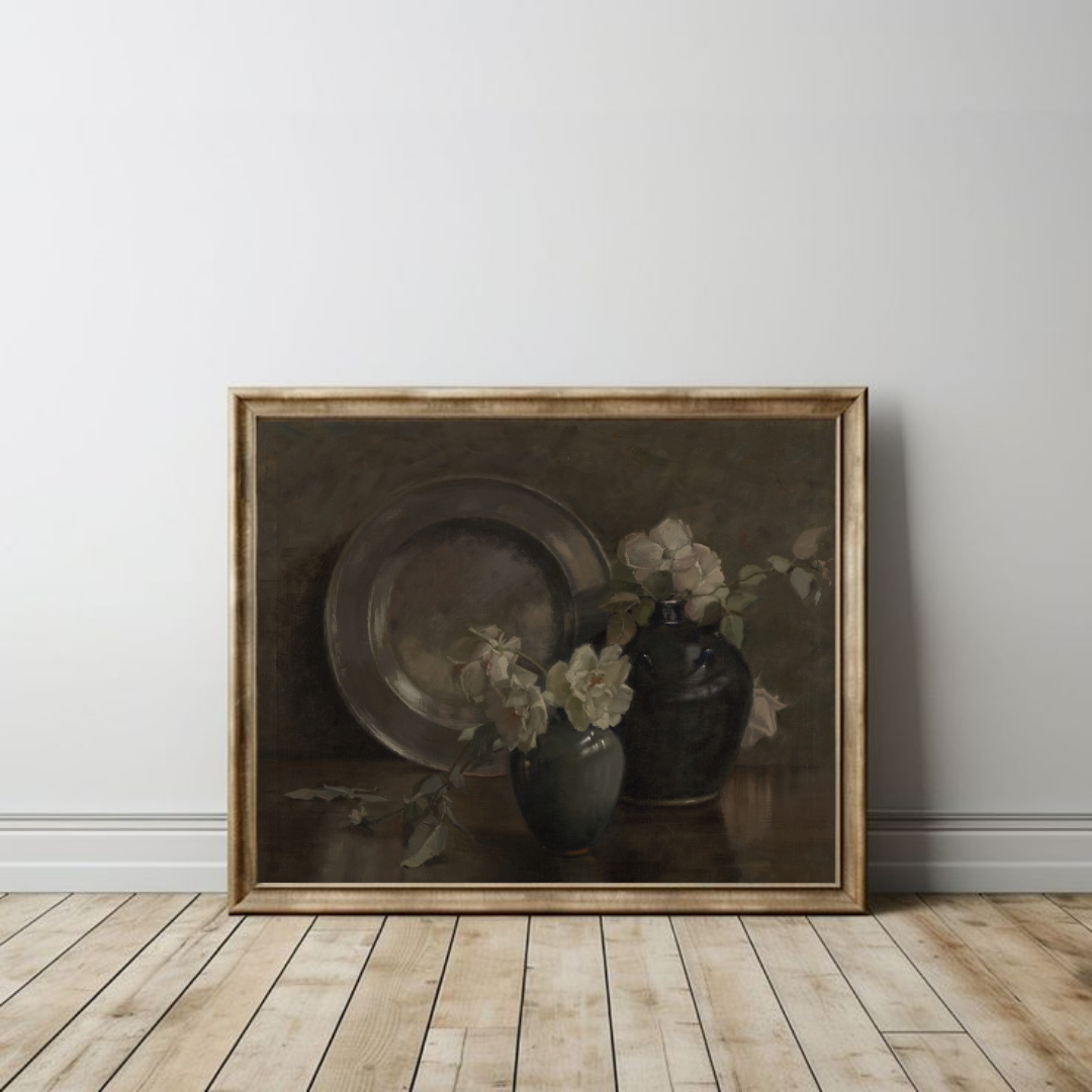 Moody Vintage Still Life Painting | Vintage Farmhouse Kitchen Art Print