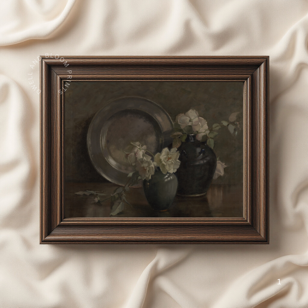 Moody Vintage Still Life Painting | Vintage Farmhouse Kitchen Art Print