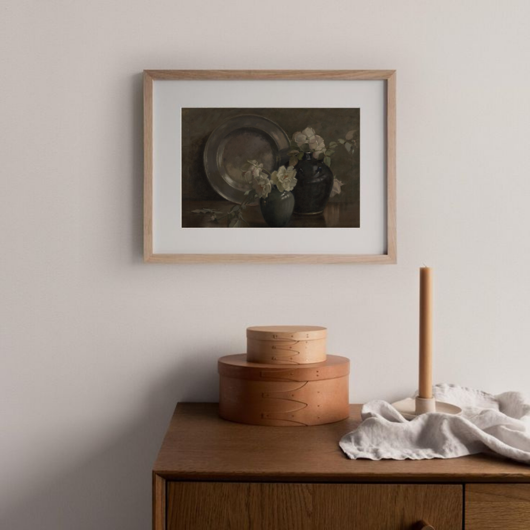 Moody Vintage Still Life Painting | Vintage Farmhouse Kitchen Art Print