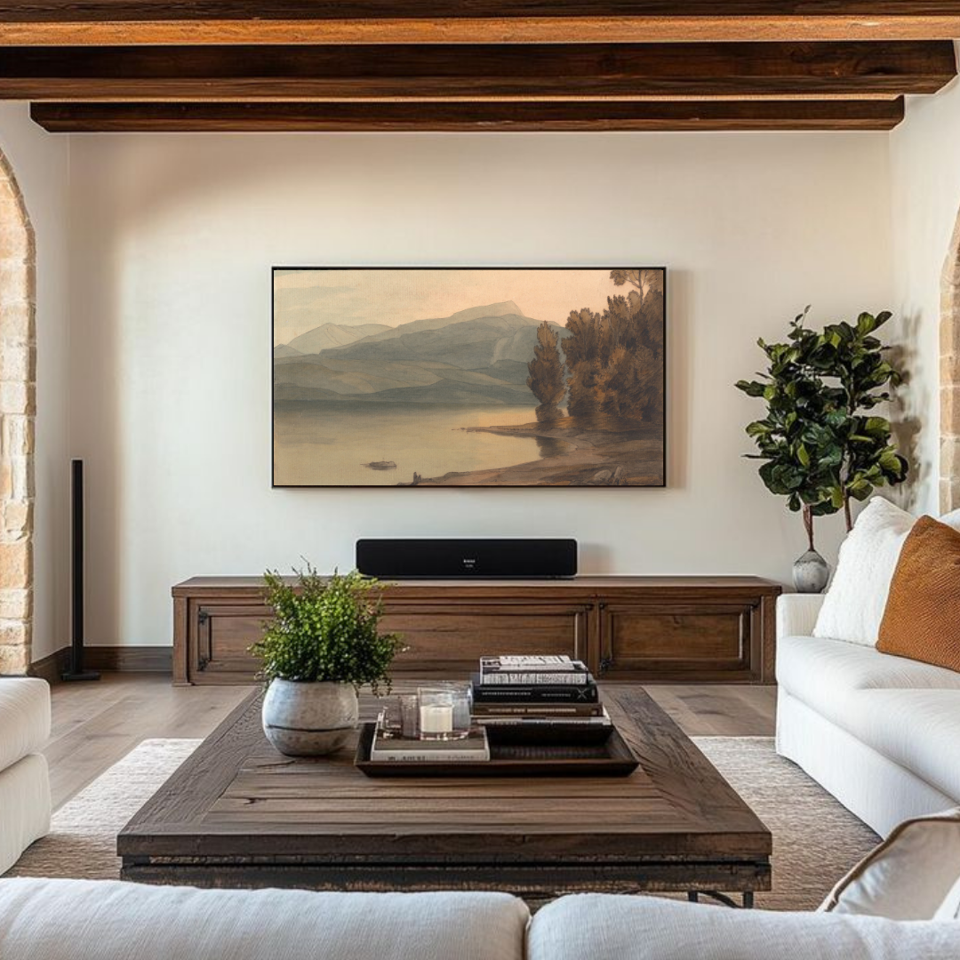 Samsung Frame TV Art | Vintage Mountain Lake Painting